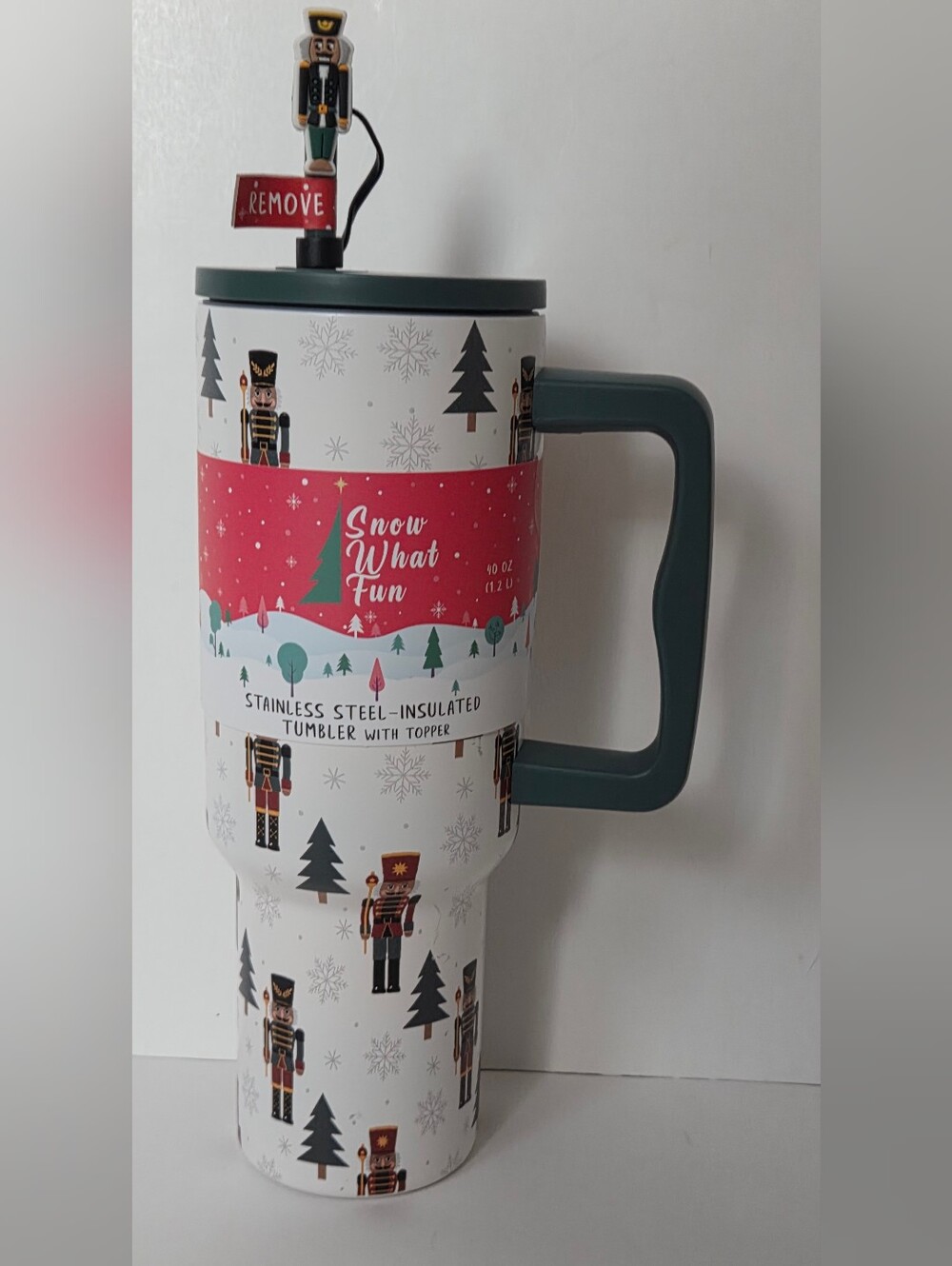 Nutcracker Holiday Stainless Steel Insulated Tumbler with Handle - Green/White